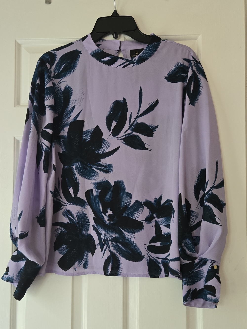 Worthington Petite Large Lavender Floral Blouse Women's Long Sleeve - Picture 2 of 13